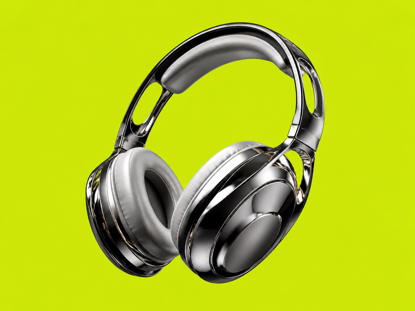 Chrome headphones on electric chartreuse